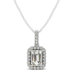 Halo Pendant With Emerald Center Diamond in 14K White Gold (1 1/5 ct. tw.)