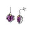 Image 1 : 18K Yellow Gold and Sterling Silver Cushion Amethyst and Diamond Earrings