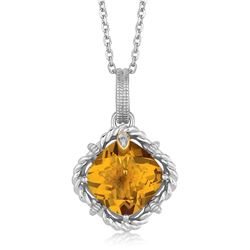 18K Yellow Gold and Sterling Silver Clover Motif Gem Pendant with Rope Edging