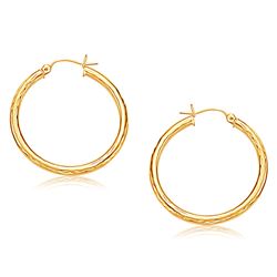 14K Yellow Gold Hoop Earring with Diamond-Cut Finish (30 mm Diameter)