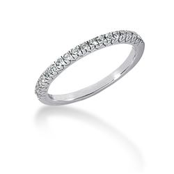 14K White Gold Engraved Fishtail V Pave Diamond Wedding Ring Band