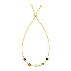 Adjustable Bracelet with Multicolored Small Round Gemstones in 14K Yellow Gold