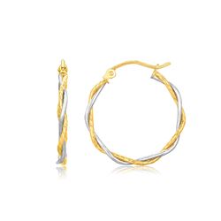 14K Two Tone Gold Twisted Hoop Earrings (1 inch Diameter)