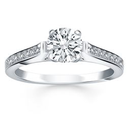 14K White Gold Pave Diamond Cathedral Engagement Ring