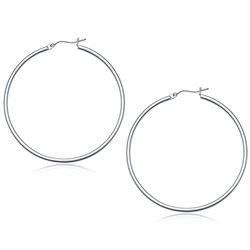 10K White Gold Polished Hoop Earrings (50 mm)