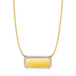 14K Yellow Gold Necklace with Rectangular Engraveable Diamond Pendant
