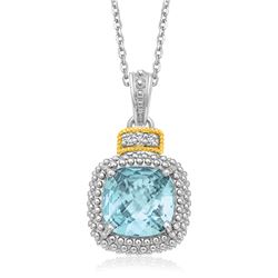 18K Yellow Gold & Sterling Silver Popcorn Sky Blue Topaz and Diamond Pendant