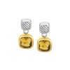 Image 1 : 18K Yellow Gold and Sterling Silver Earrings with Bezel Set Cushion Cut Citrines