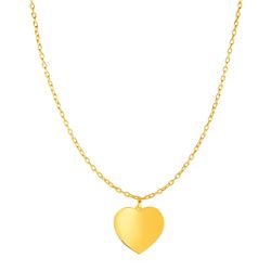 Choker Necklace with Polished Heart Pendant in 14K Yellow Gold