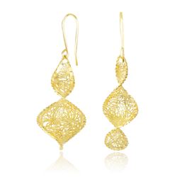 14K Yellow Gold Spiral Earrings with Diamond Cuts and Mesh Design