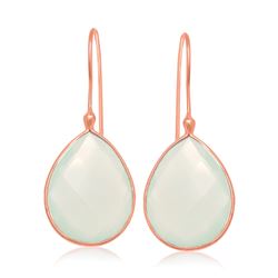 Sterling Silver Rose Gold Plated Dangling Earrings with Teardrop Aqua Chalcedony