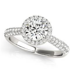 14K White Gold Halo Round Diamond Engagement Ring with Graduated Pave Band (1 1/3 ct. tw.)