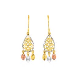Textured Teardrop Chandelier Earrings in 14K Tri Color Gold