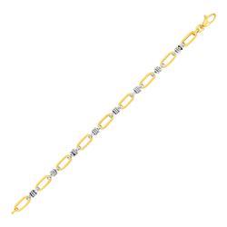 Oval Link Bracelet with Link Details in 14K Yellow and White Gold