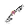 Image 1 : 18K Yellow Gold and Sterling Silver Rope Cuff Bangle with Amethyst Centerpiece