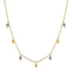 Choker Necklace with Textured Beads in 14K Two Tone Gold