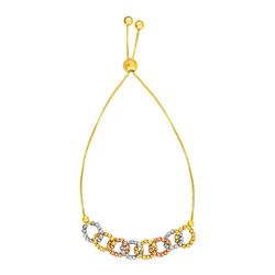 Adjustable Bracelet with Beaded Chain Links in 14K Tri Color Gold