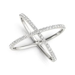 14K White Gold X Style Thin Ring with Diamonds (1/2 ct. tw.)