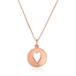 14K Rose Gold Necklace with Gold and Diamond Cutout Heart Pendant