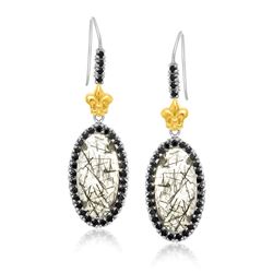 18K Yellow Gold & Sterling Silver Rutilated Quartz Fleur De Lis Drop Earrings
