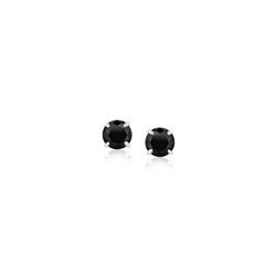 14K White Gold Stud Earrings with Black 4mm Cubic Zirconia