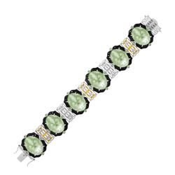 18K Yellow Gold & Sterling Silver Amethyst  Tsavorite  & Diamond Accented Bracelet