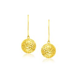 14K Yellow Gold Dangling Round Mesh Earrings