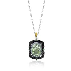 18K Yellow Gold & Sterling Silver Oval Amethyst  Tsavorite  & Diamond Pendant