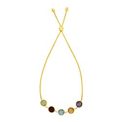 Adjustable Bracelet with Multicolored Large Round Gemstones in 14K Yellow Gold