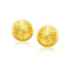 14K Yellow Gold Diamond Cut Flat Design Stud Earrings