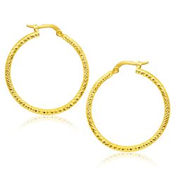 14K Yellow Gold Tube Textured Round Hoop Earrings