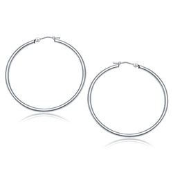 10K White Gold Polished Hoop Earrings (40 mm)