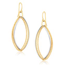 14K Two Tone Gold Textured Triple Oval Shape Drop Earrings