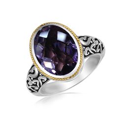 18K Yellow Gold and Sterling Silver Ring with a Pink Amethyst Stone