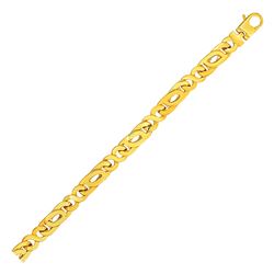 Mens Interlocking Polished Oval Motif Bracelet in 14K Yellow Gold