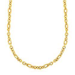 Shiny and Textured Oval Link Necklace in 14K Yellow Gold