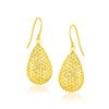 Image 1 : 14K Yellow Gold Honeycomb Texture Large Teardrop Drop Earrings