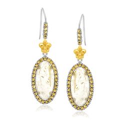 18K Yellow Gold & Sterling Silver Oval Rutilated Quartz & Citrine Drop Earrings