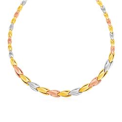 Graduated Flower Link Necklace in 14K Tri Color Gold