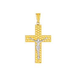 Textured Crucifix Pendant in 14K Two Tone Gold