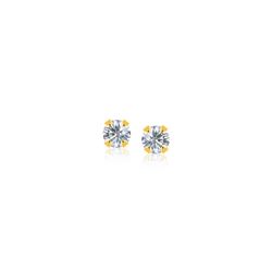 14K Yellow Gold Stud Earrings with Faceted White Cubic Zirconia