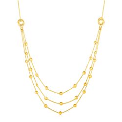 Station Necklace with Three Chains and Love Knots in 14K Yellow Gold