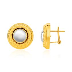 14K Two-Tone Yellow and White Gold Ball and Rope Texture Post Earrings