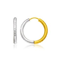 14K Two-Tone Gold Hinge Hammered Hoop Earrings