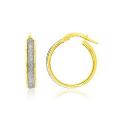 14K Two-Tone Gold Glittery Center Hoop Earrings