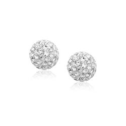 14K Yellow Gold Stud White Crystal Ball Earrings