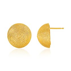 14K Yellow Gold Textured Round Dome Post Earrings