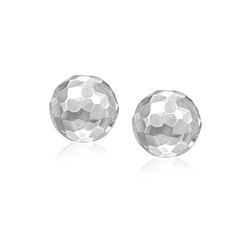 14K White Gold 7mm Round Faceted Style Stud Earrings