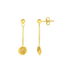 Post Earrings with Love Knot Drops in 14K Yellow Gold