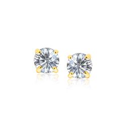 14K Yellow Gold Stud Earrings with White Hue Faceted Cubic Zirconia